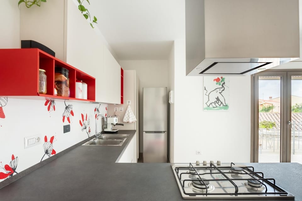 Kitchen or kitchenette, stove