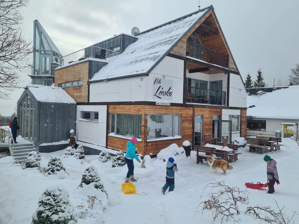 Property building, Winter, group of guests