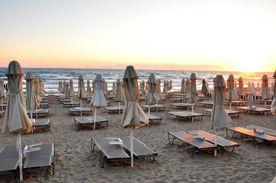 Beach, Sea view, Sunset, sunbed