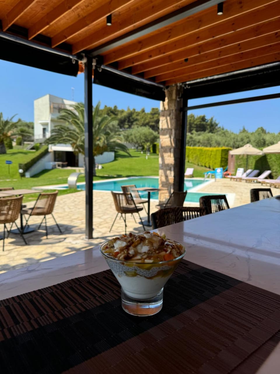 Patio, Day, Natural landscape, Garden, View (from property/room), Balcony/Terrace, Food and drinks, Food, Garden view, Pool view, Swimming pool, sunbed