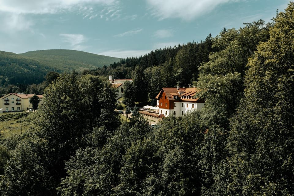 Property building, Natural landscape, Bird's eye view, Mountain view