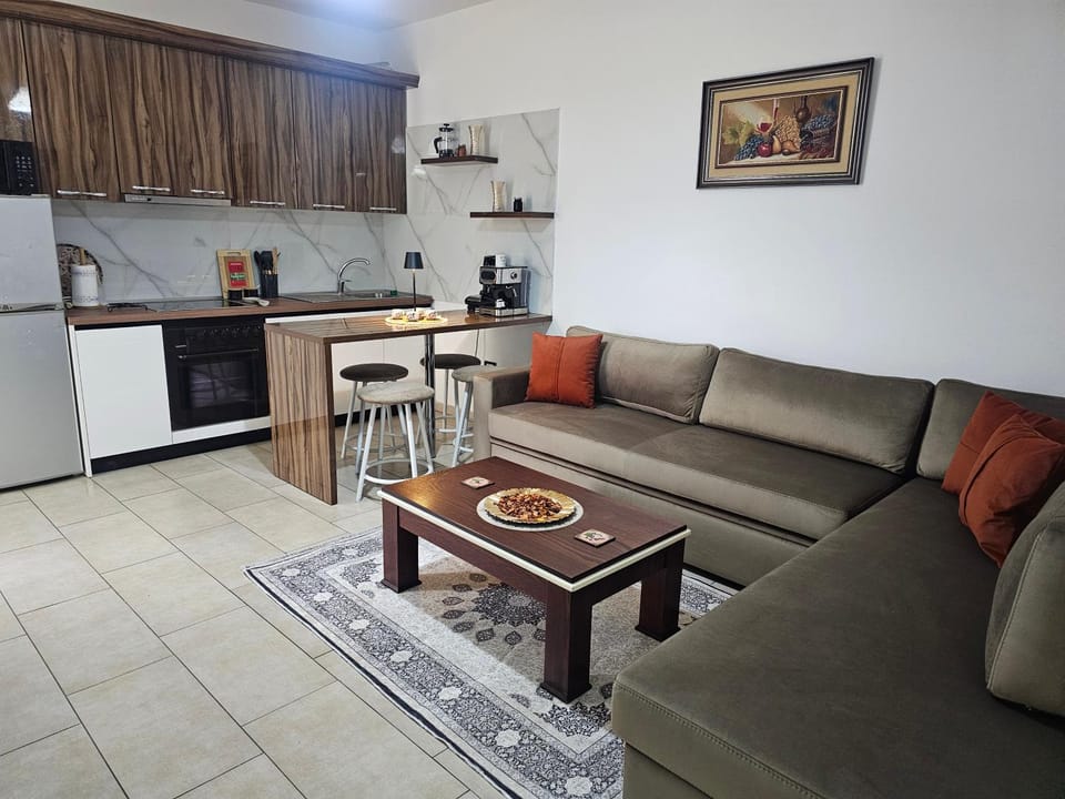 Kitchen or kitchenette, Living room, Seating area, Dining area, stove, toaster