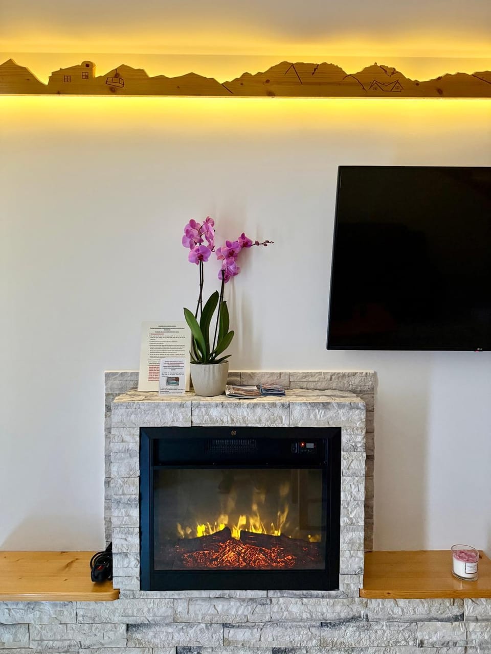 Winter, Summer, TV and multimedia, Living room, fireplace, fireplace, microwave
