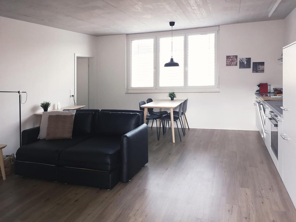 Kitchen or kitchenette, Living room, Seating area, Dining area