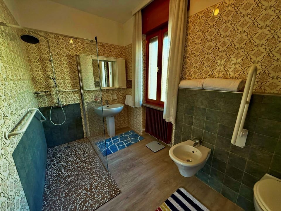 Shower, Toilet, bidet, towels