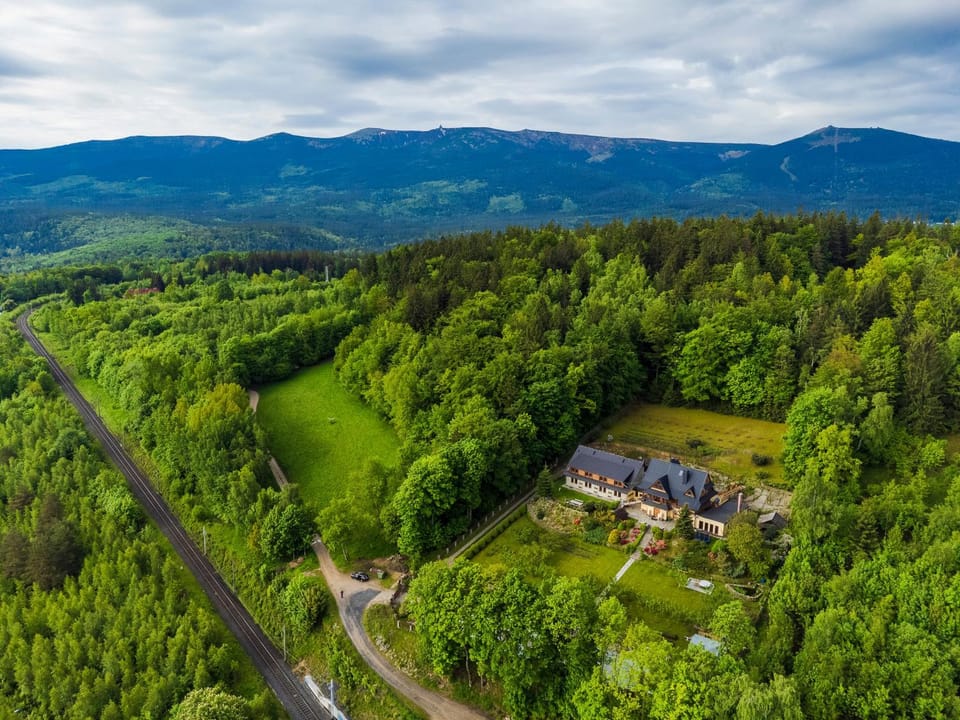 Property building, Spring, Day, Natural landscape, Bird's eye view, Mountain view
