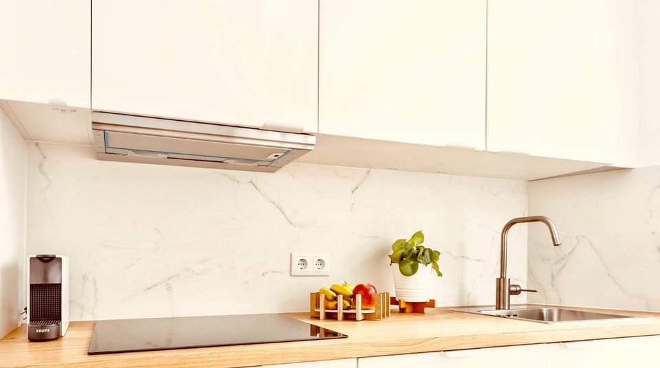 Kitchen or kitchenette, stove