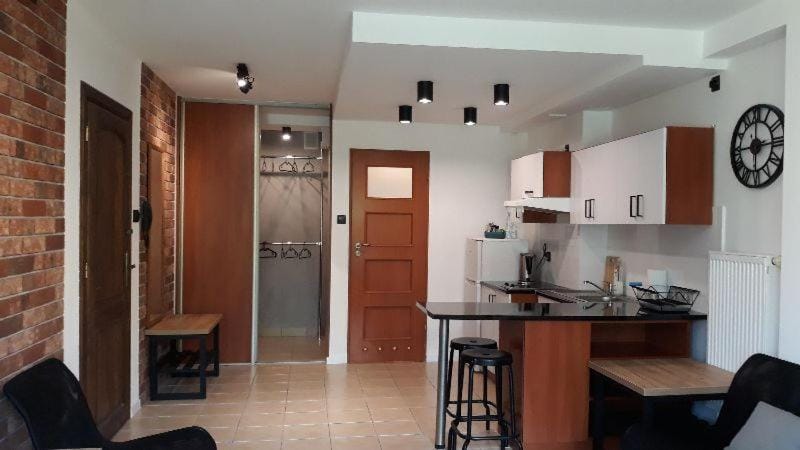 Kitchen or kitchenette, stove