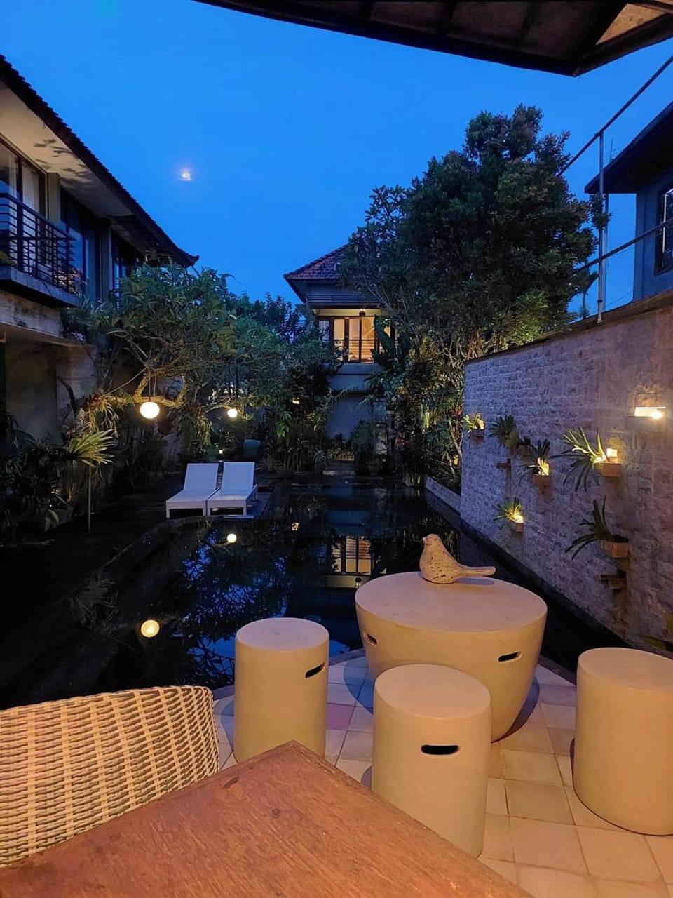 Property building, Patio, Night, Garden, Living room, Seating area, Garden view