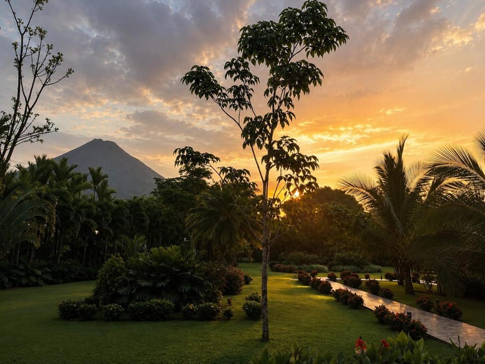 Garden view, Mountain view, Sunset