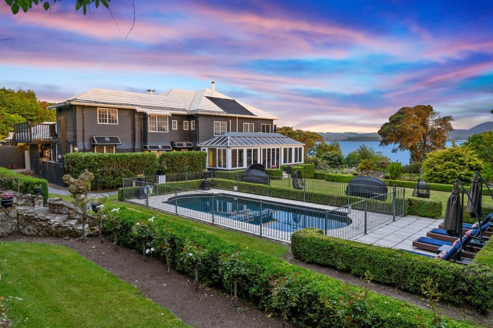Property building, Swimming pool, Sunset