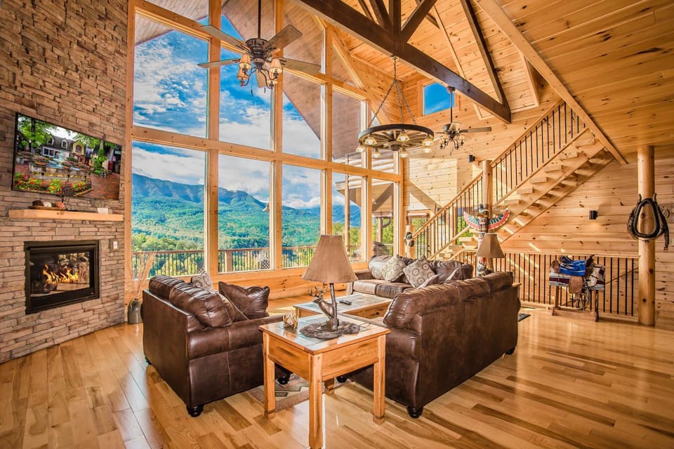 Living room, Seating area, Mountain view