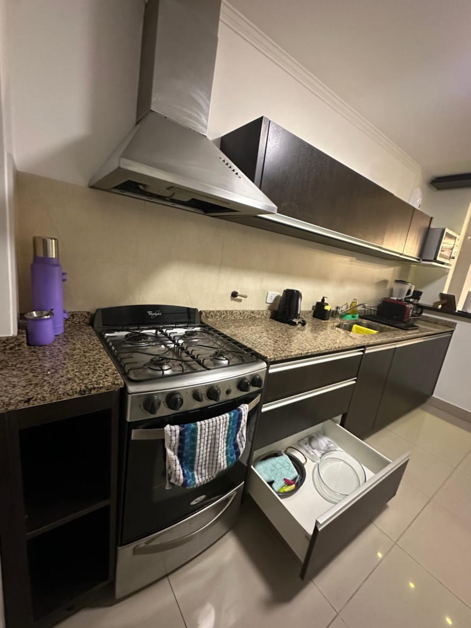 Kitchen or kitchenette, stove