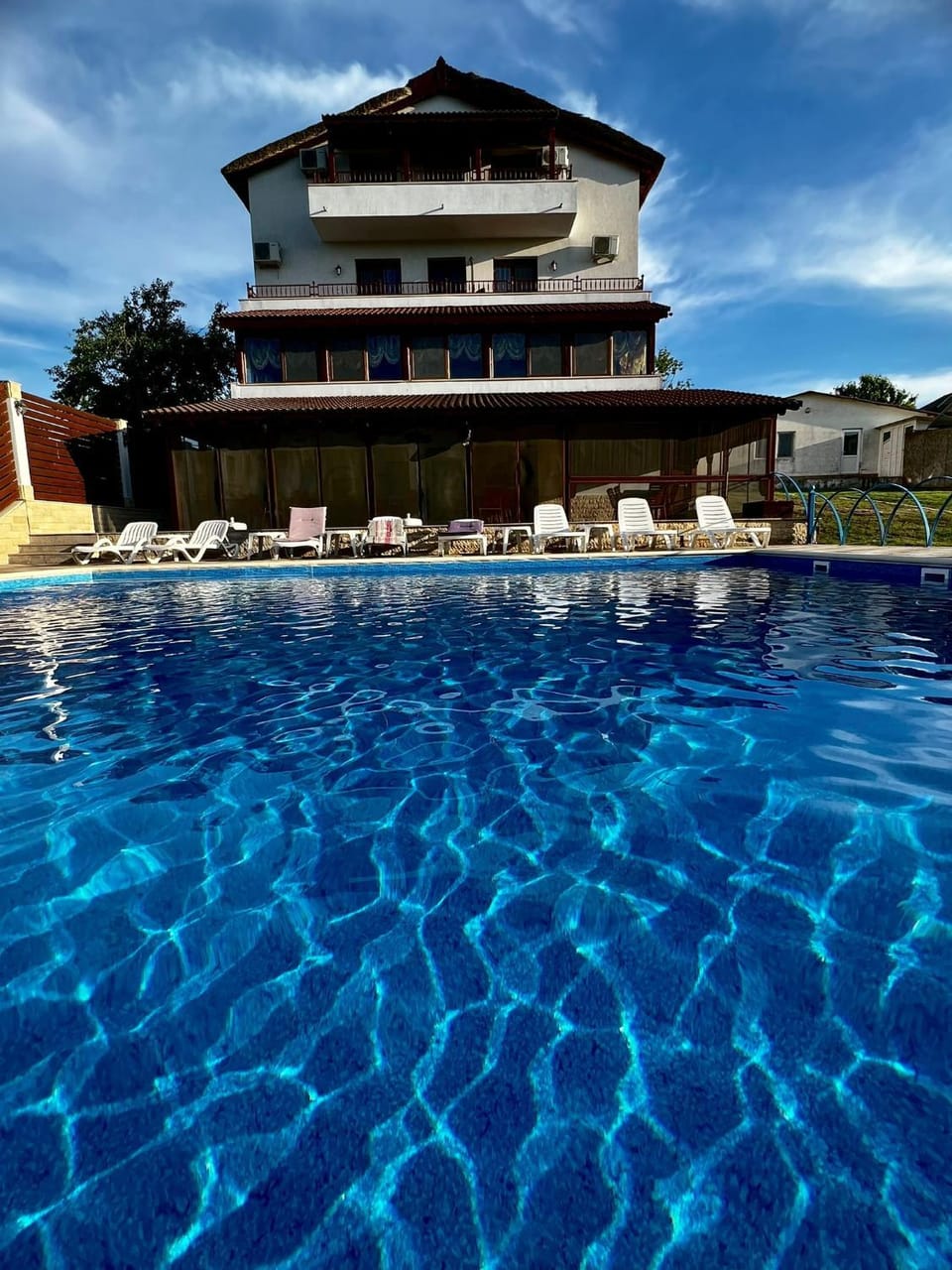 Property building, Pool view, Swimming pool, sunbed
