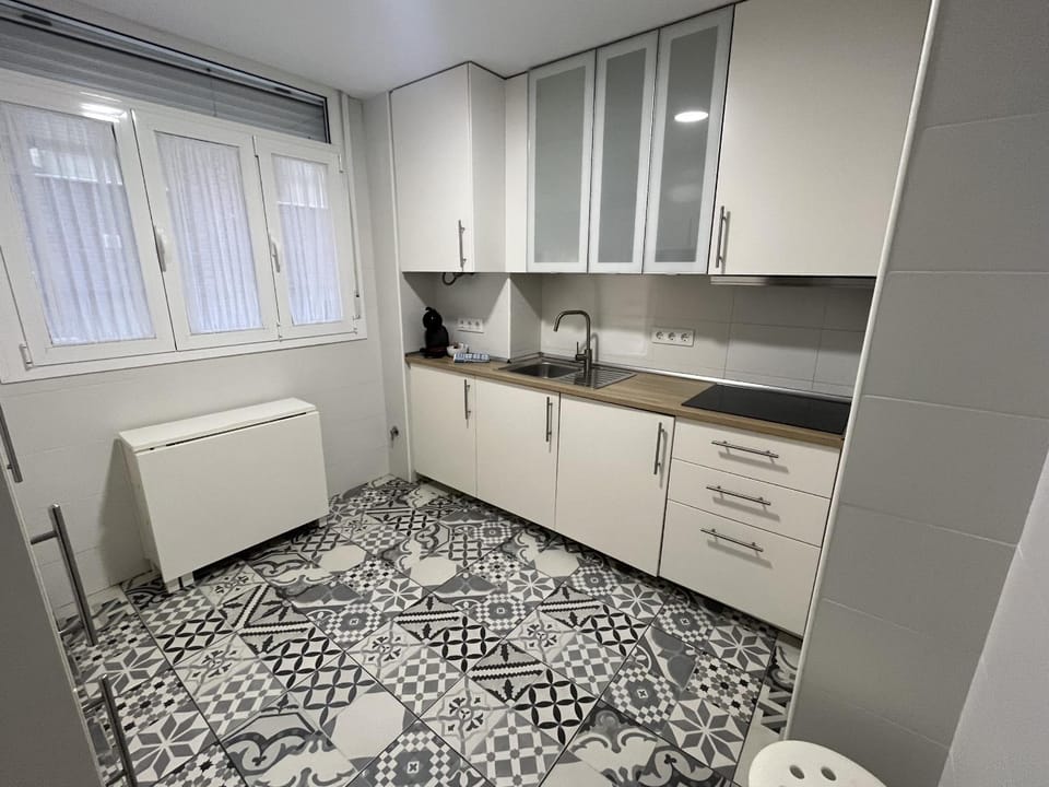 Kitchen or kitchenette, stove