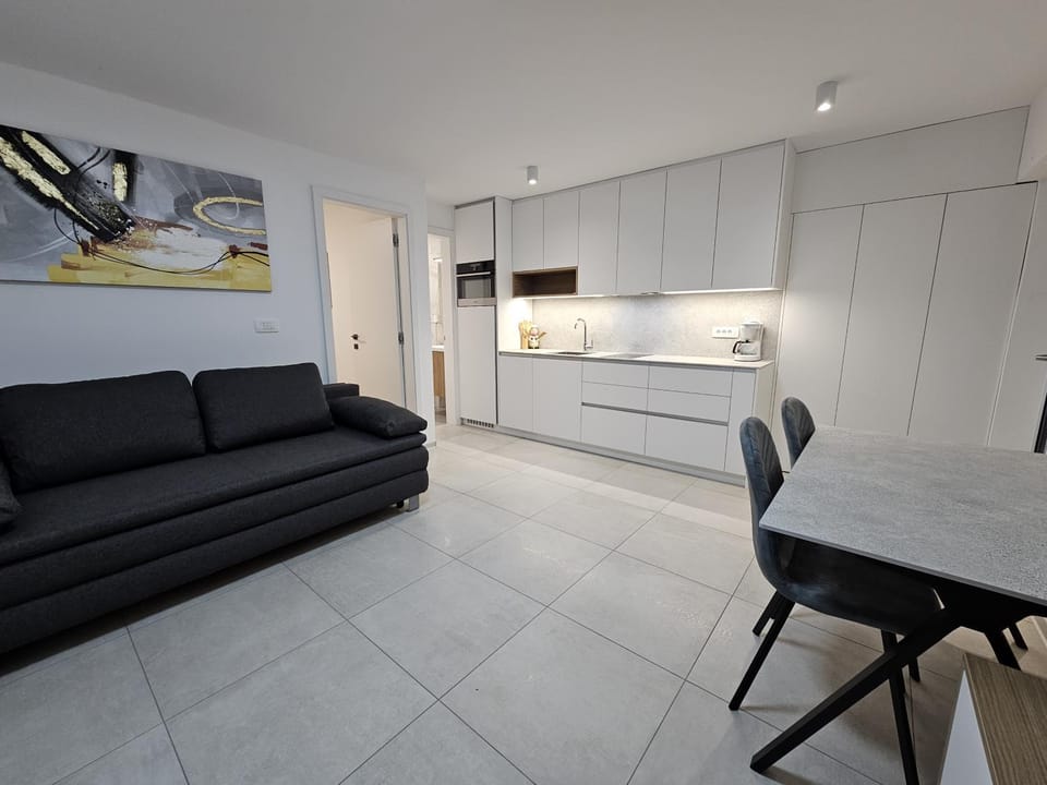 Kitchen or kitchenette, Living room, Seating area, Dining area