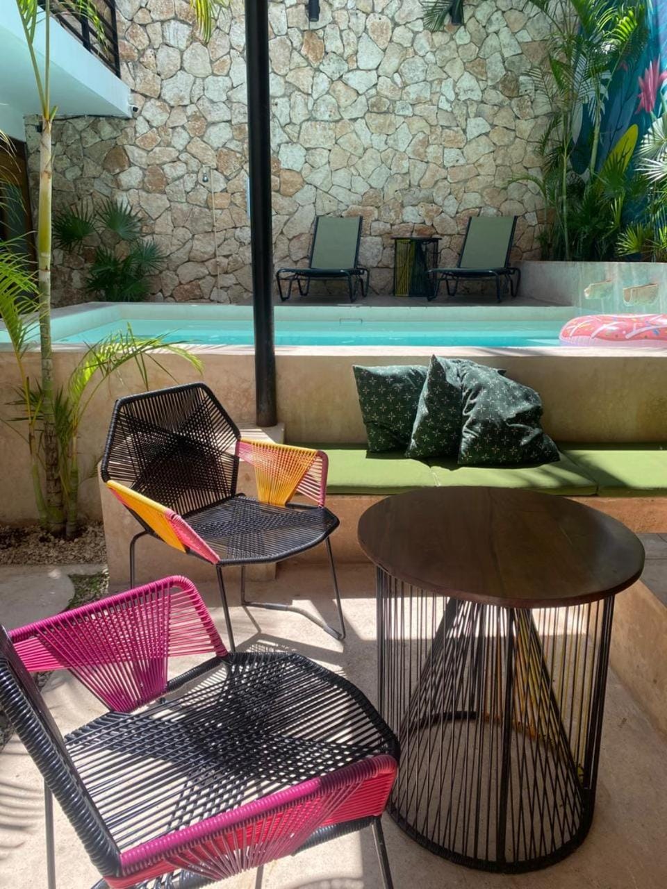 Patio, Living room, Seating area, Pool view, Swimming pool, sunbed