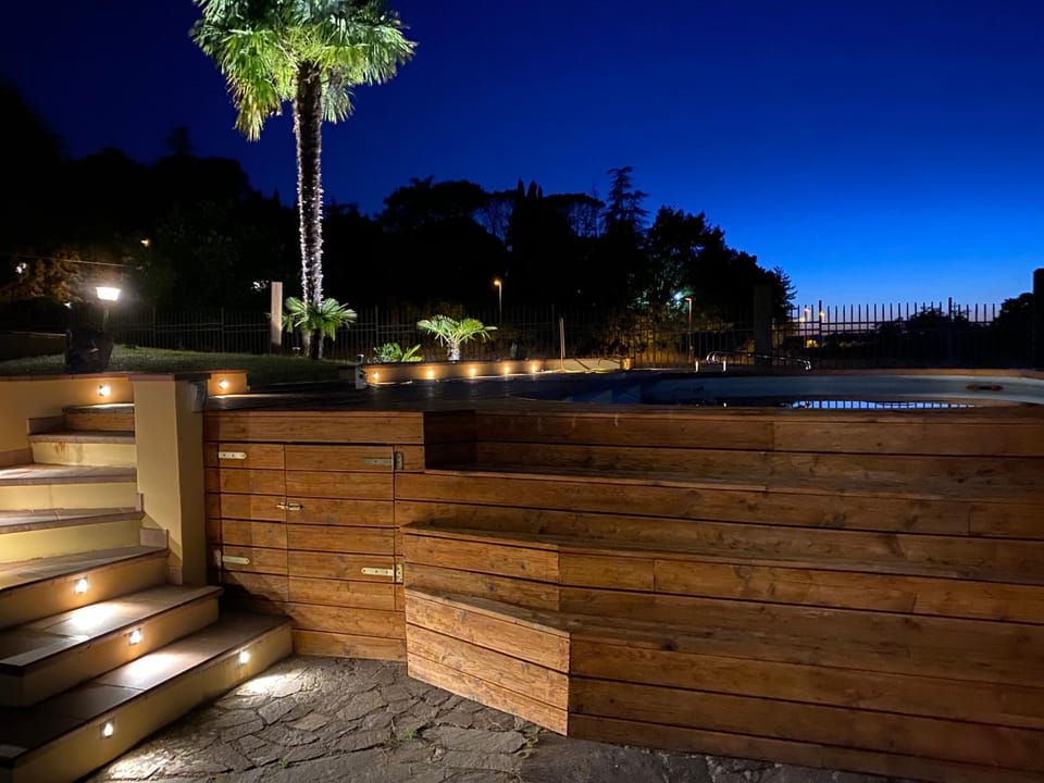 Night, Summer, Swimming pool