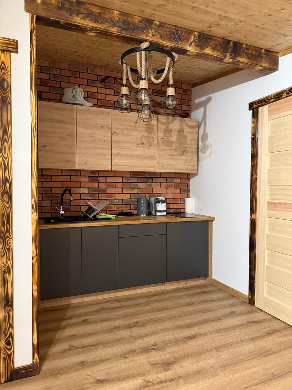 Kitchen or kitchenette, stove