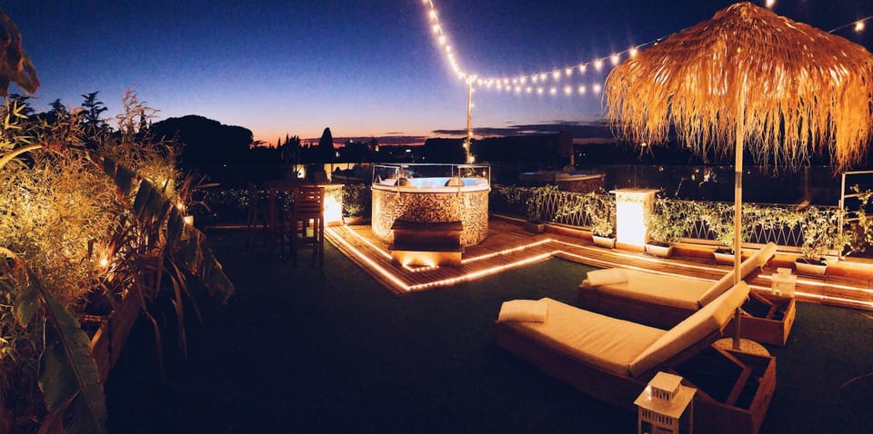 Night, Natural landscape, Hot Tub, Pool view, sunbed