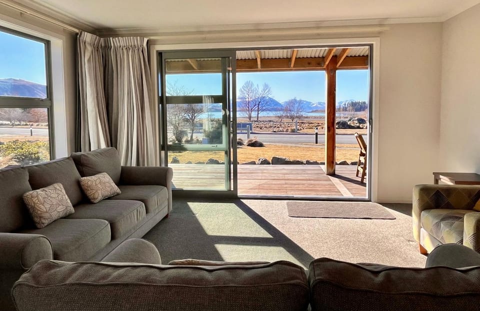 Patio, Living room, Seating area, Lake view, Mountain view