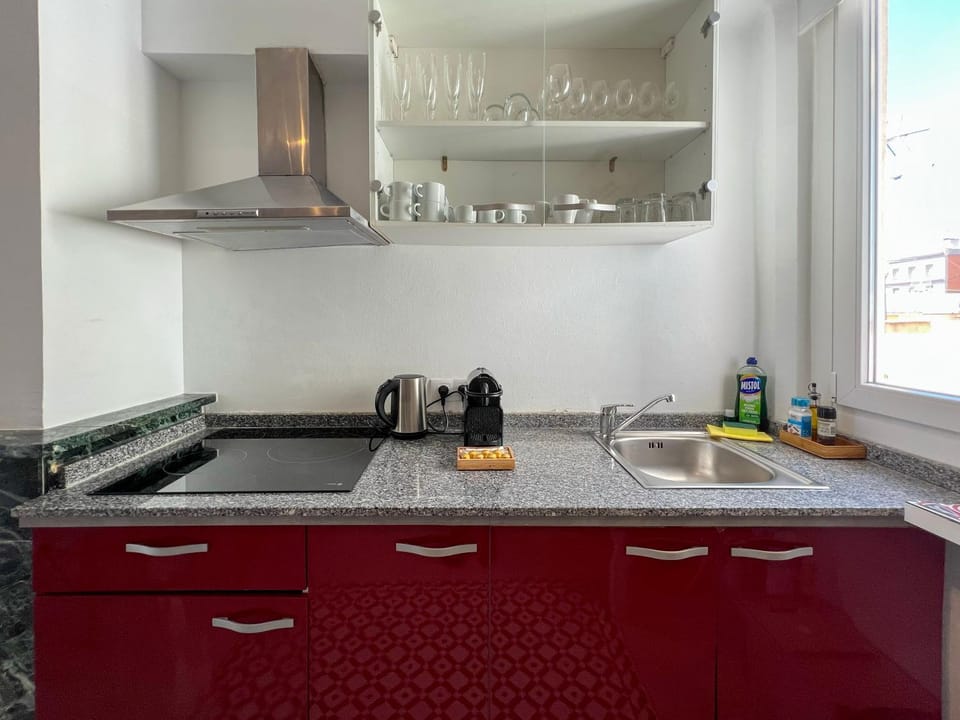 Kitchen or kitchenette, stove
