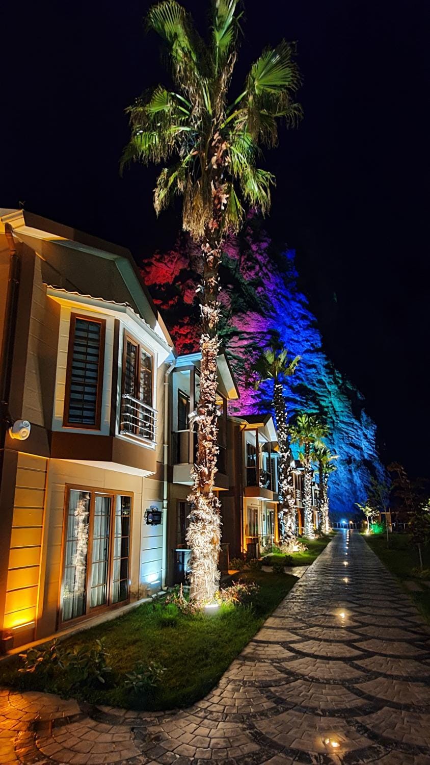 Property building, Night, Garden, Garden view