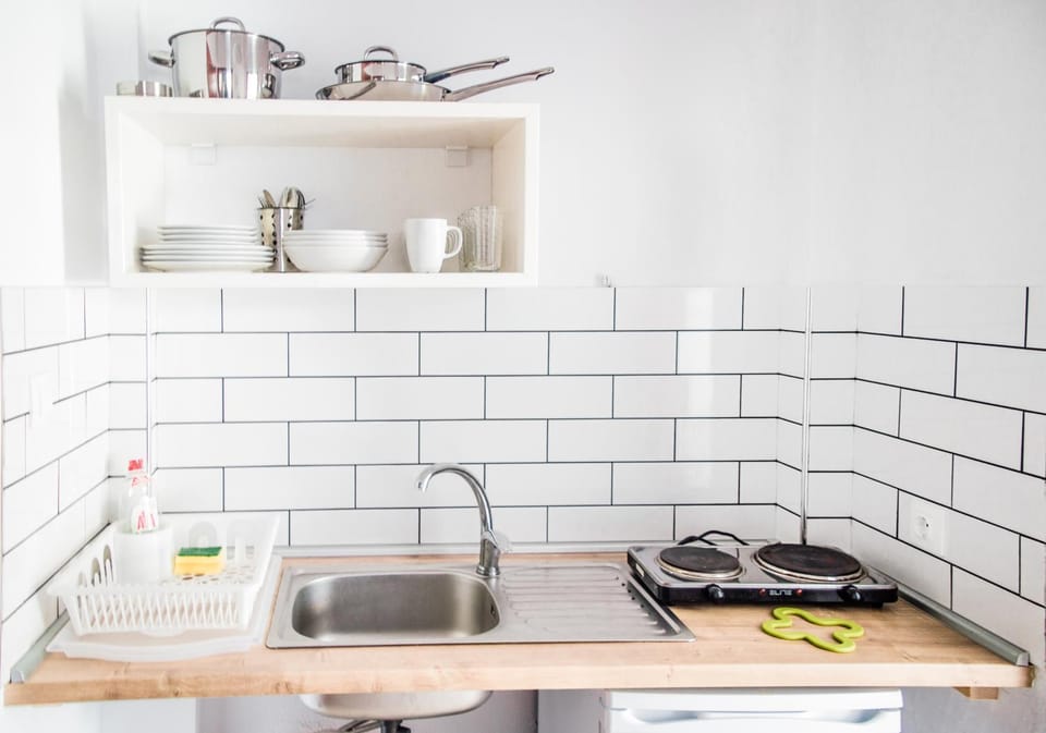 Kitchen or kitchenette, stove