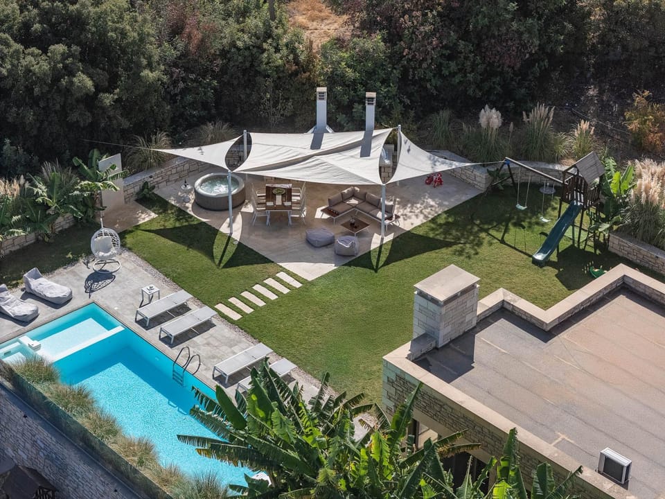 Bird's eye view, Children play ground, Hot Tub, sunbed