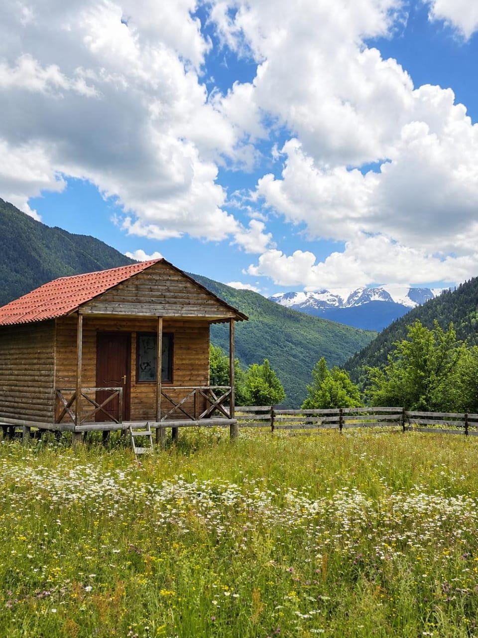Property building, Spring, Day, Natural landscape, Mountain view