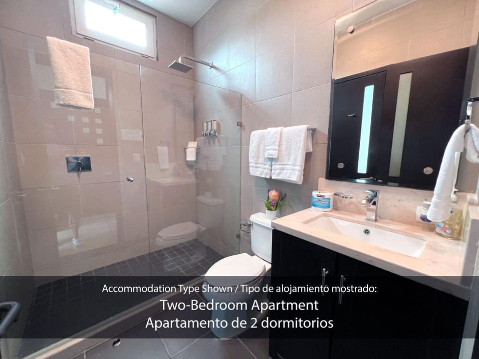 Shower, Toilet, Bathroom, Text overlay, towels