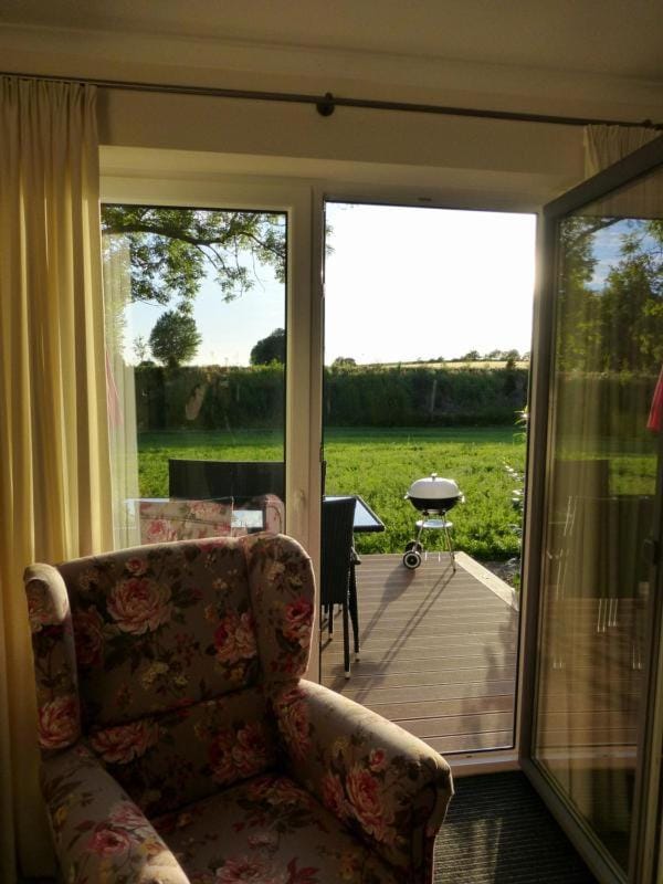 Living room, Seating area, Garden view