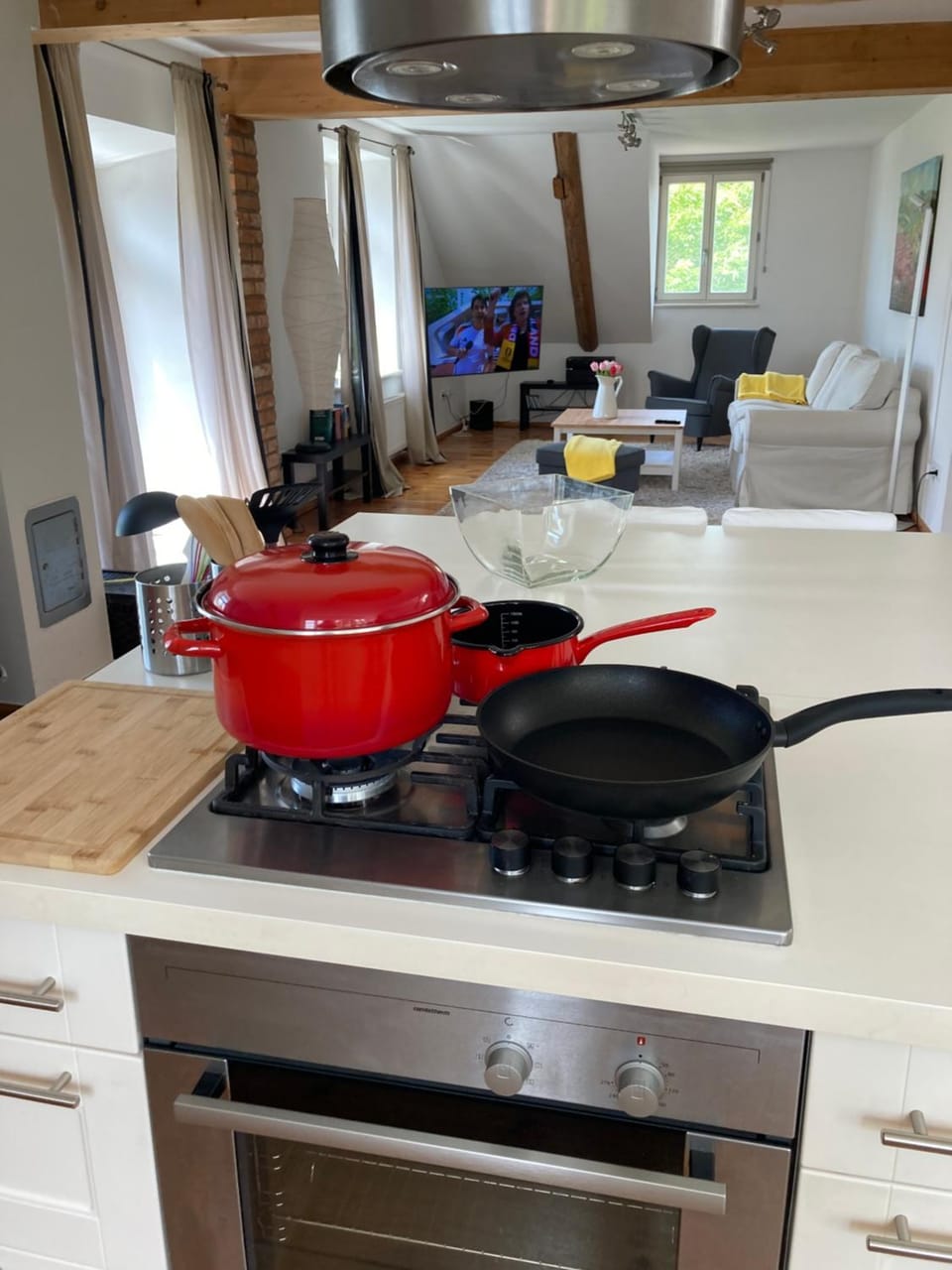 Kitchen or kitchenette, stove