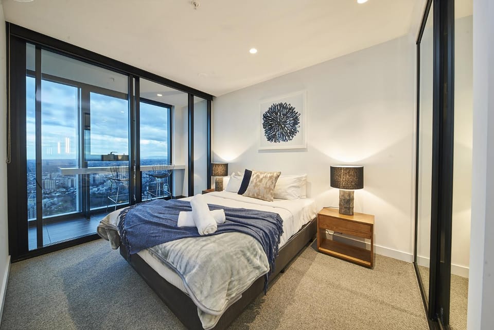 Bed, Bedroom, City view