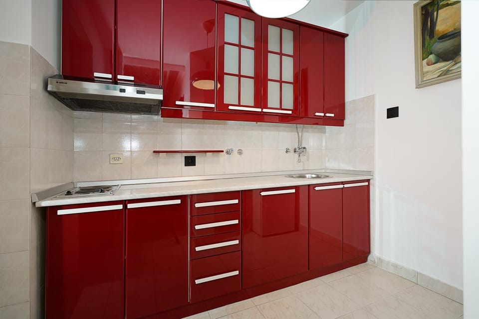 Kitchen or kitchenette, stove