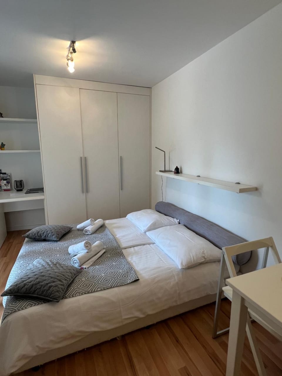 Bed, wardrobe