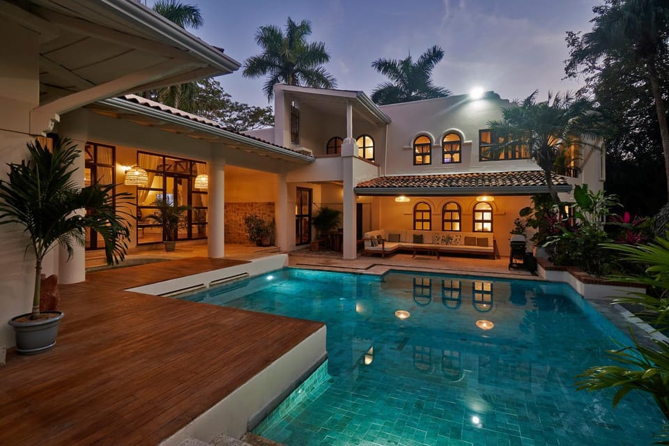 Property building, Night, Swimming pool