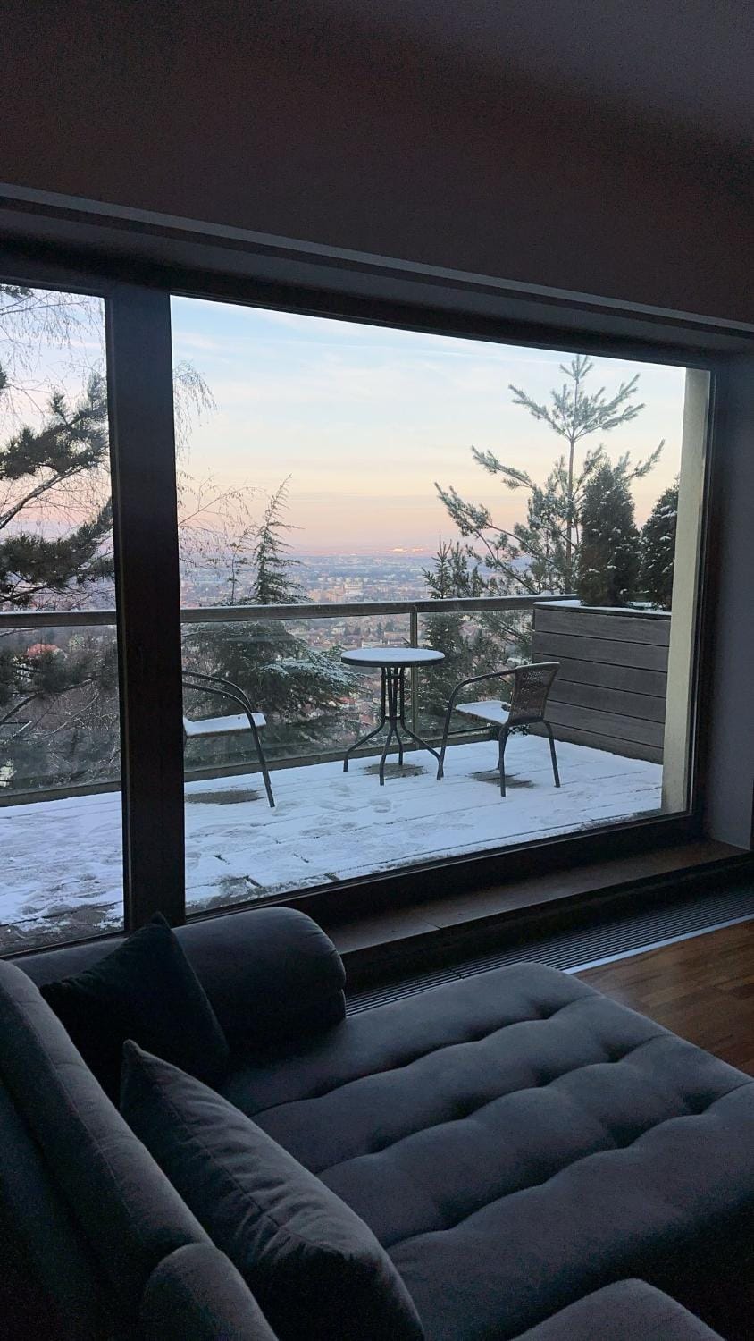 Day, Natural landscape, Winter, View (from property/room), Balcony/Terrace, Living room, Seating area, Mountain view