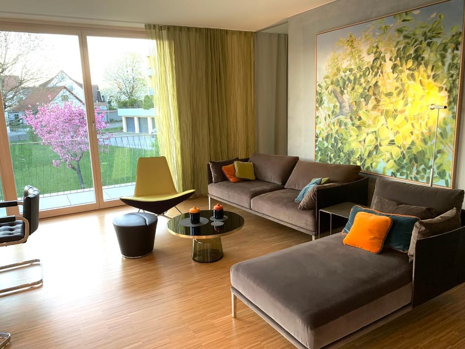 Living room, Seating area, Garden view