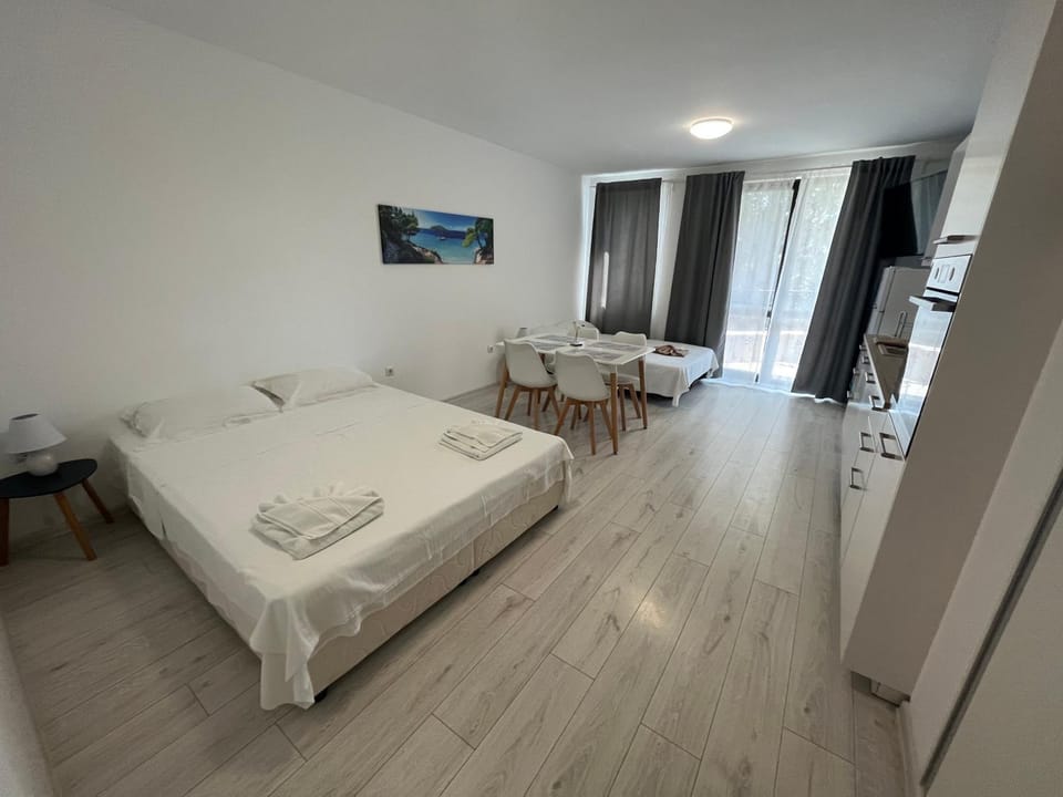 Bed, TV and multimedia, Kitchen or kitchenette, Living room, Seating area, Bedroom