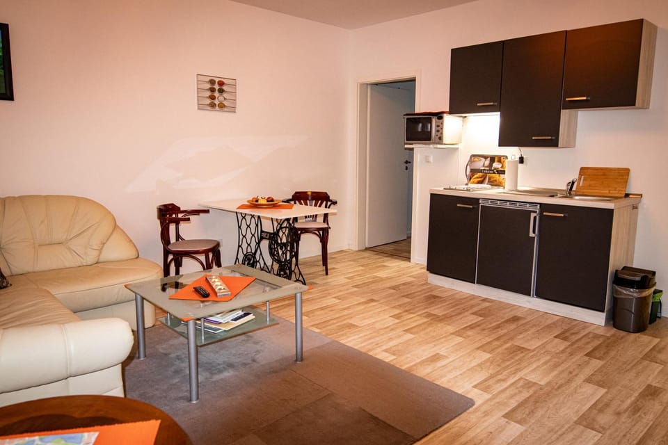 Kitchen or kitchenette, Living room, Seating area, Dining area