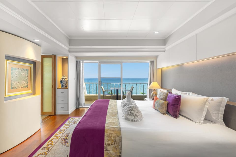 Bed, Natural landscape, Bedroom, Sea view