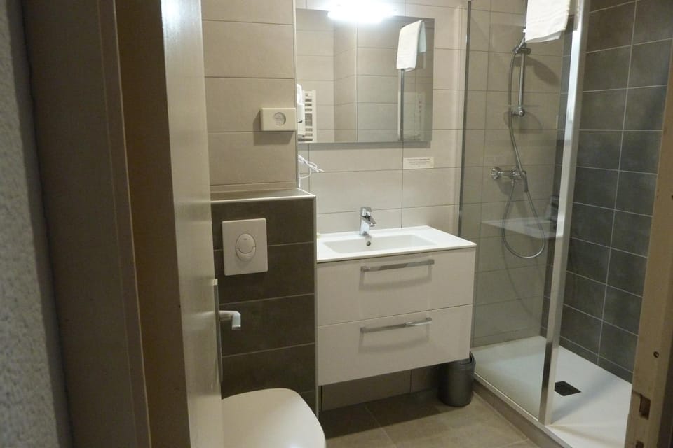 Shower, Toilet, Bathroom, hair dryier, towels