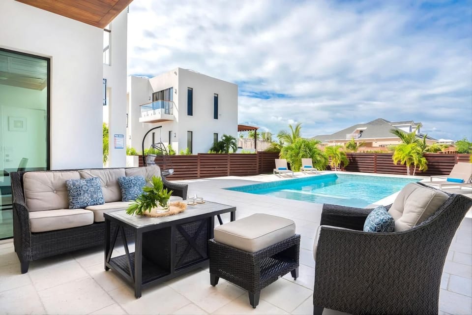Patio, Seating area, Pool view