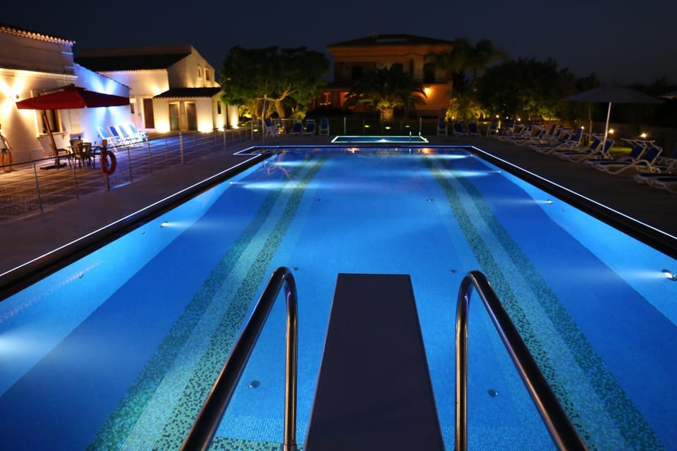 Night, Garden, Swimming pool, Swimming pool