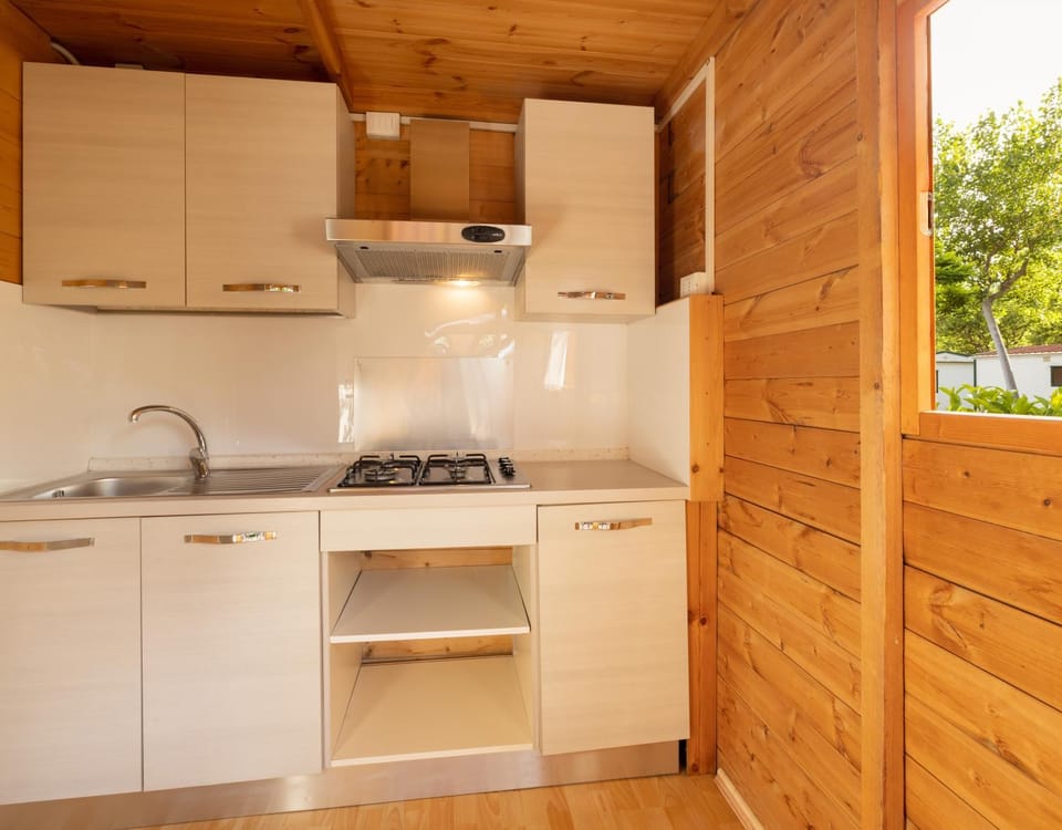 Kitchen or kitchenette, stove