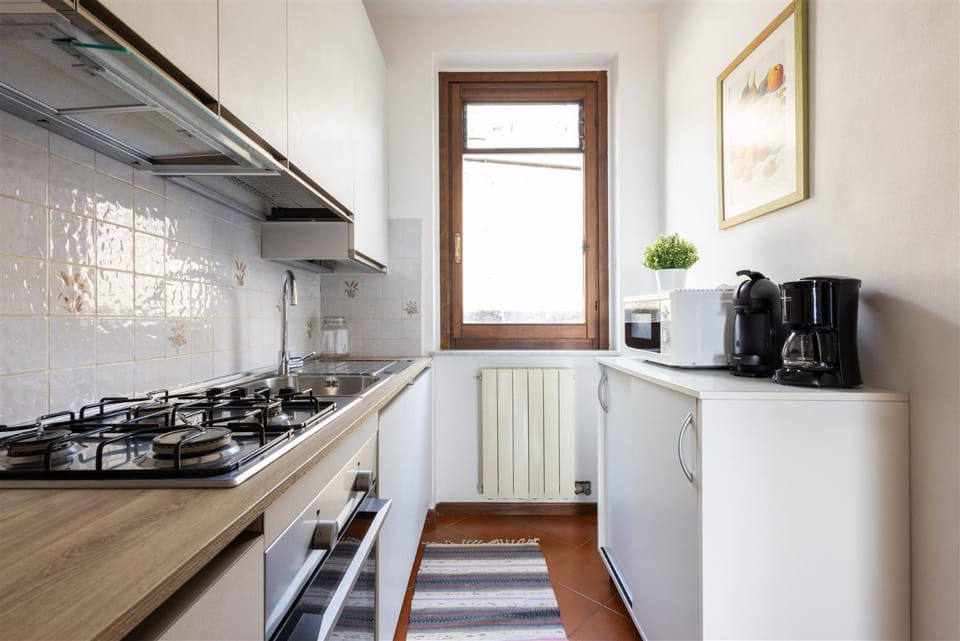 Kitchen or kitchenette, stove