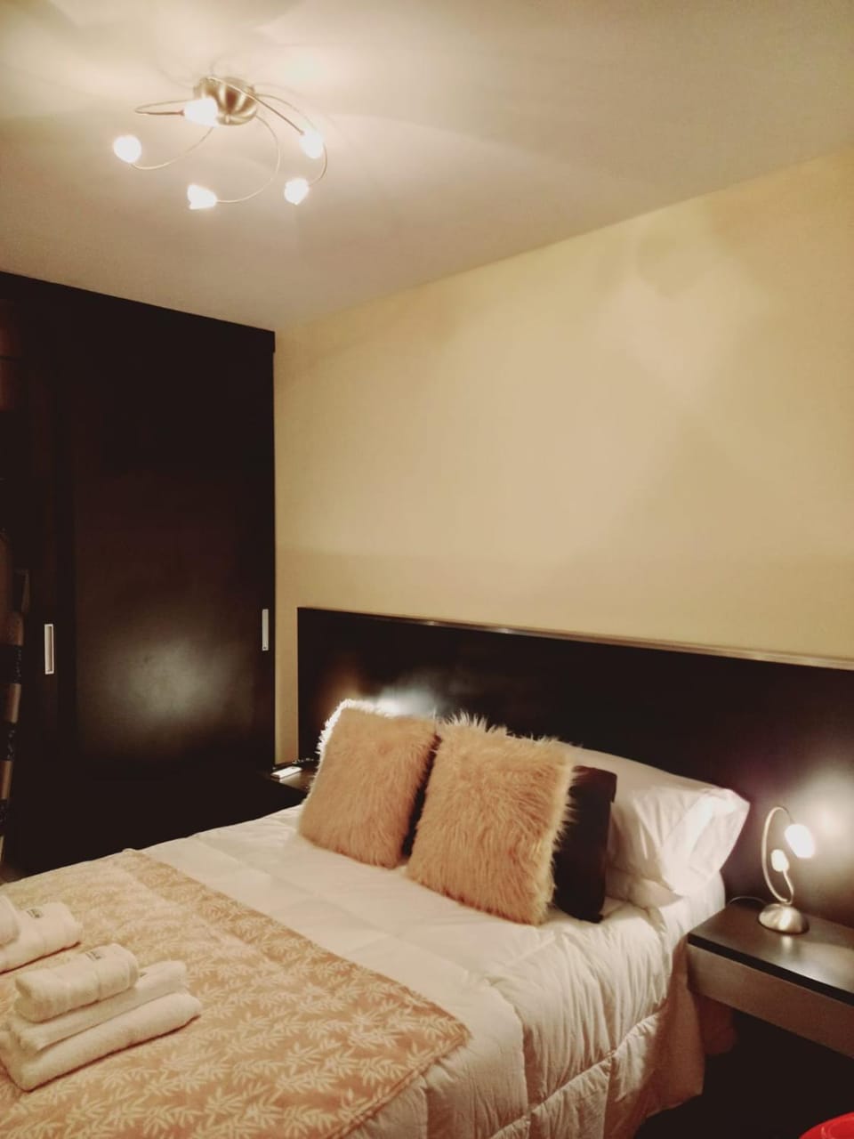 Bed, wardrobe