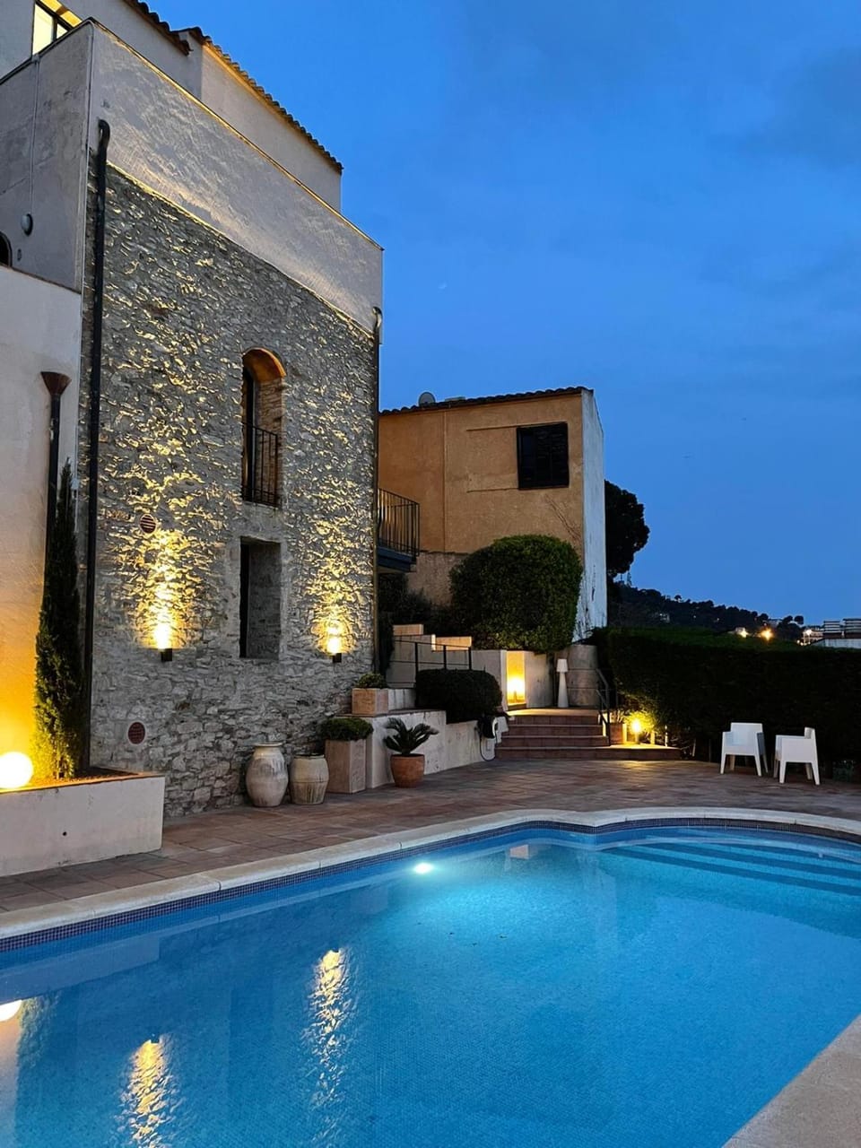 Property building, Swimming pool, Sunset