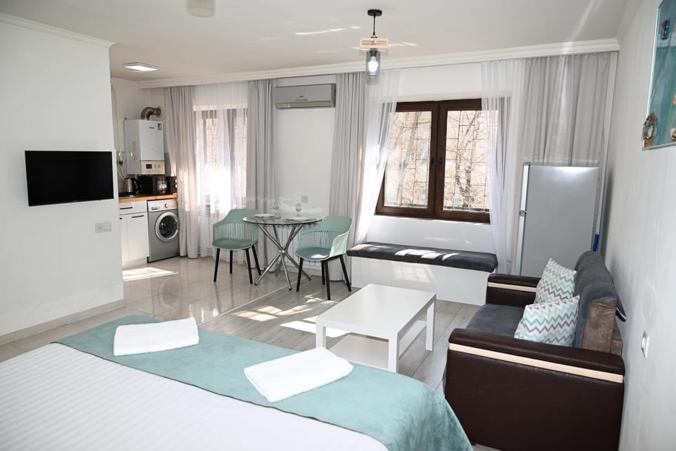 Bed, TV and multimedia, Living room, Photo of the whole room, Seating area, Dining area, Bedroom